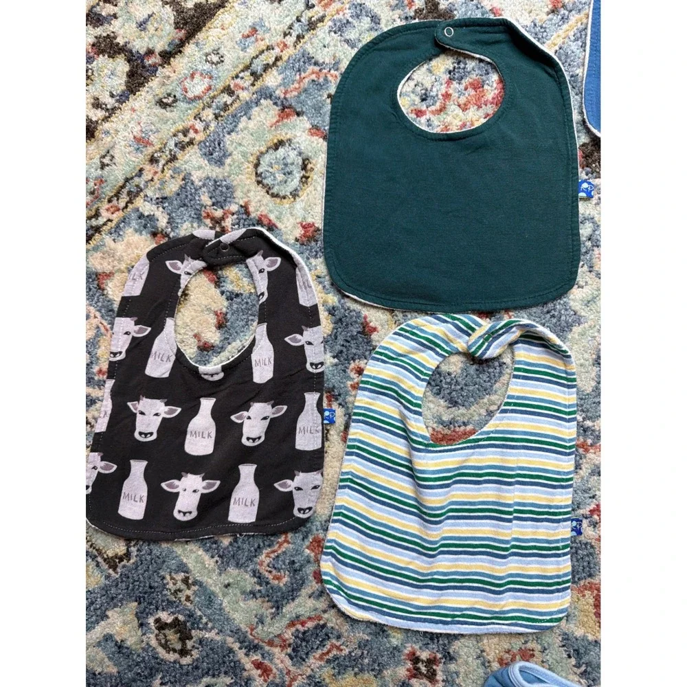 Kickee Pants Bibs and‎ Lovey Bundle Baby Boys Blue Green Sharks Cows Bamboo Soft